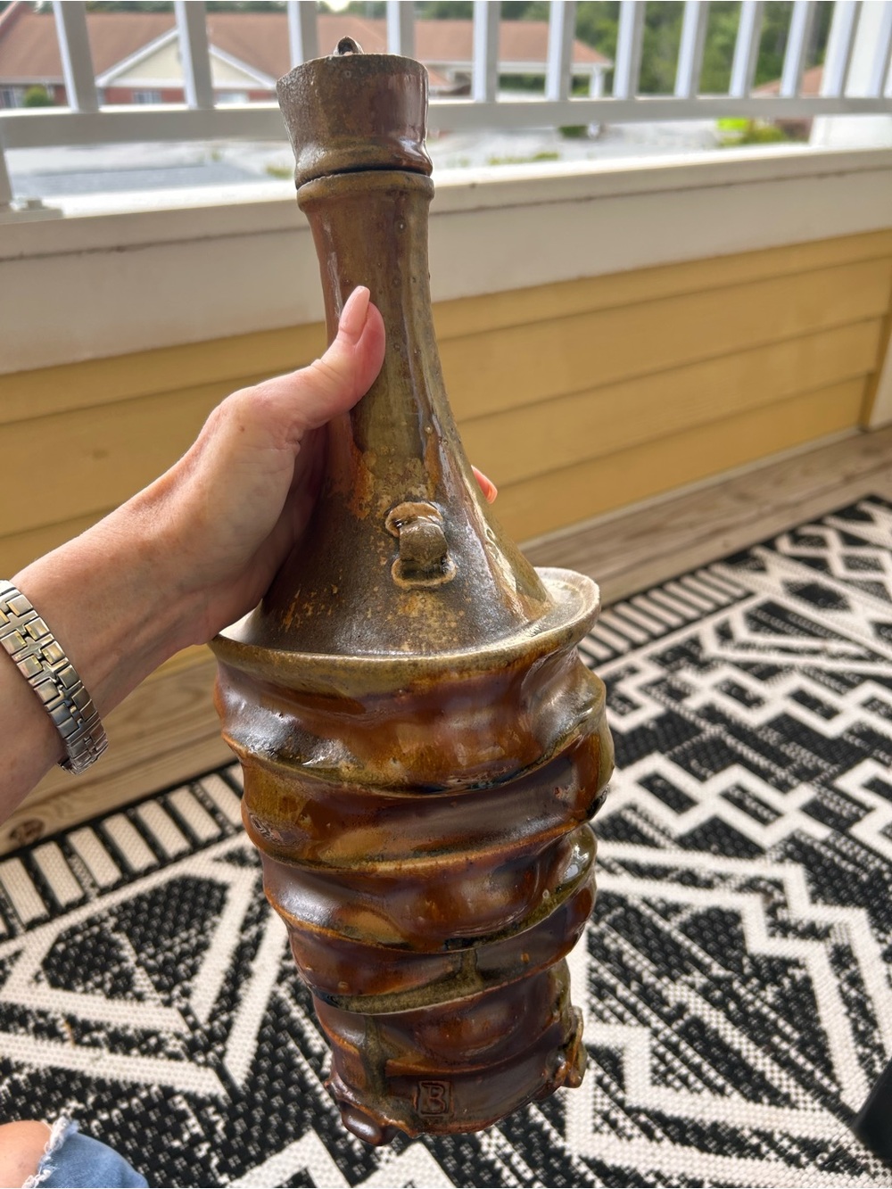 HUGE BEN BATES WOODFIRED STONEWARE BOTTLE!  NEVER USED!